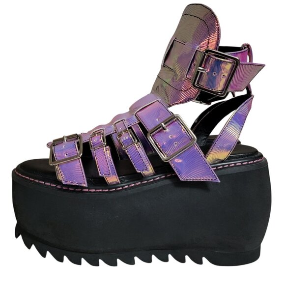 Dolls Kills Club Exx Intergalactic Love Iridescent Platform Sandals 9 Chunky Y2K - Picture 4 of 13